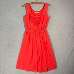 Trina Turk Mini‎ Dress Women's Size 2 Coral Embellished Waist Floral Appliques